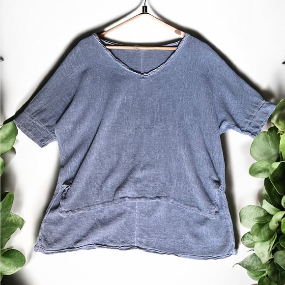 Meo Meli Italian Linen Cotton Short Sleeve Relaxed Top Sz M Lagenlook Boho Basic - Picture 1 of 8